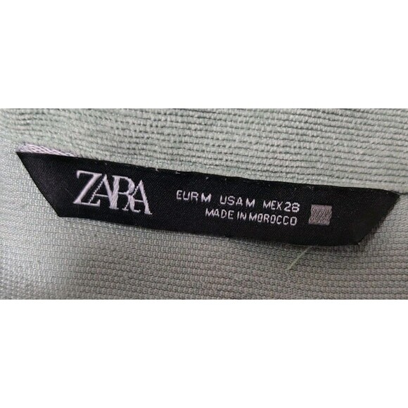 Zara Corduroy Button Long Sleeve Shirt Green Size M Pocket - Picture 2 of 6